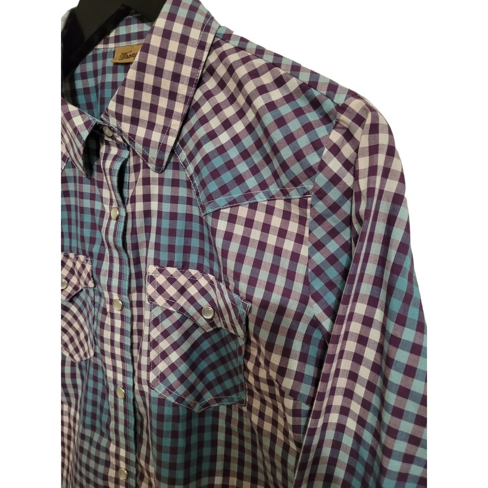 Wrangler Women Plaid Pearl Snap Long Sleeve Shirt Purple/Teal Western Cowgirl - Picture 4 of 10